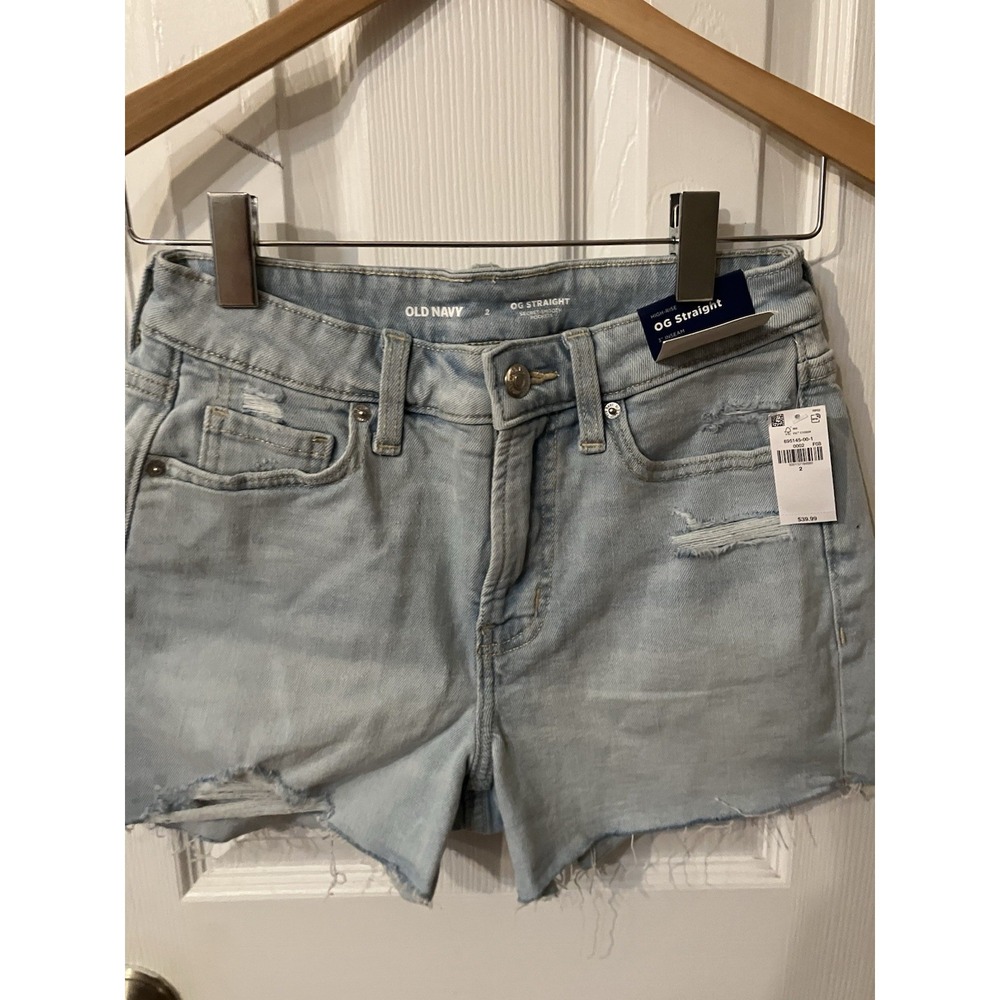 NWT Old Navy Womens Size 2 High Rise OG Straight Denim Light Shorts Distressed
